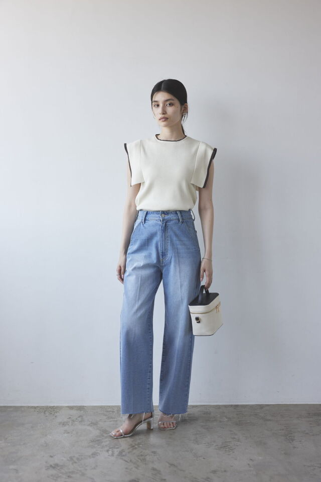 リネンタッチ配色ノースリーブニットプルオーバー※一部店舗のみ入荷