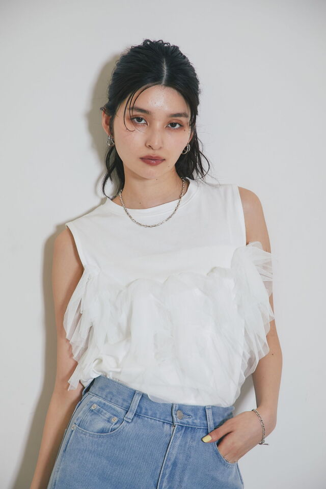 【WEB限定】チュールフリルドッキングカットソー
