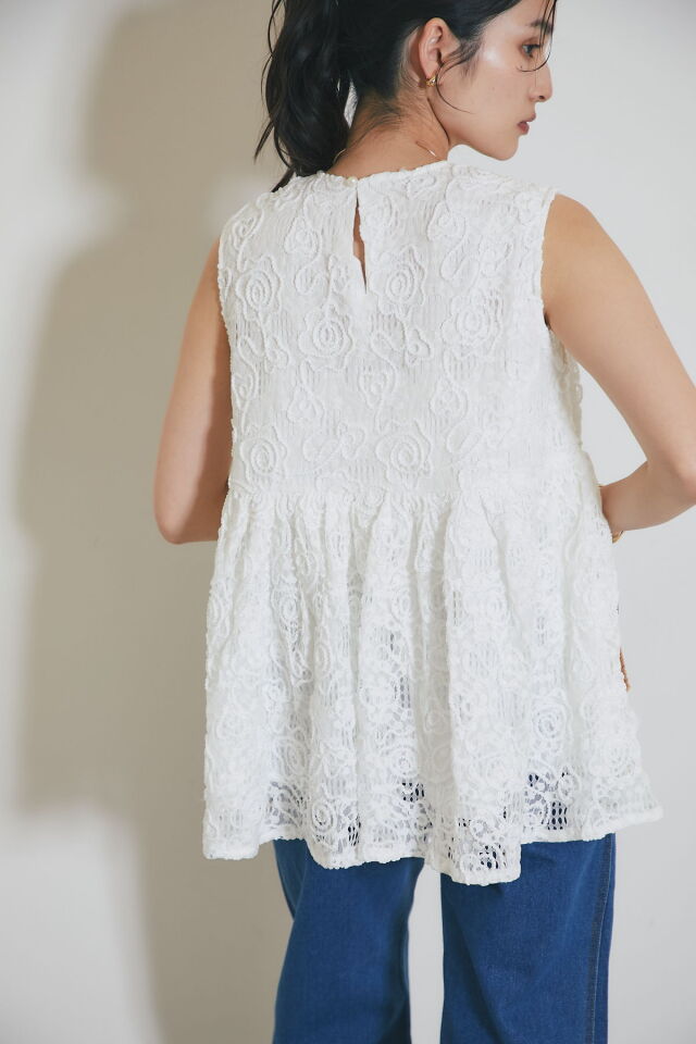 WEB限定】コードレースペプラムノースリーブブラウス