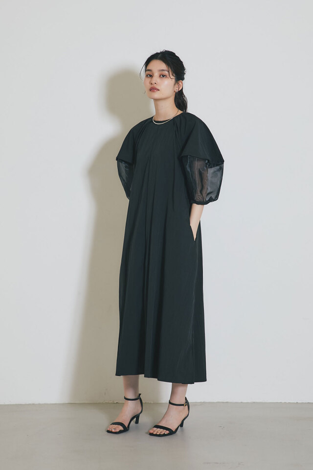 WEB限定】袖オーガンジー切替ワンピース