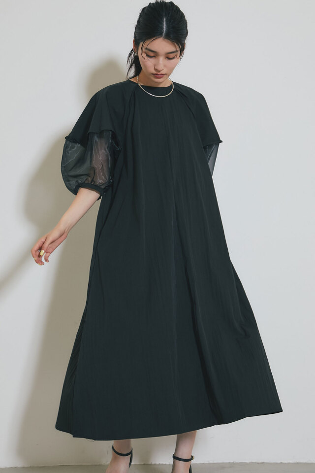 WEB限定】袖オーガンジー切替ワンピース