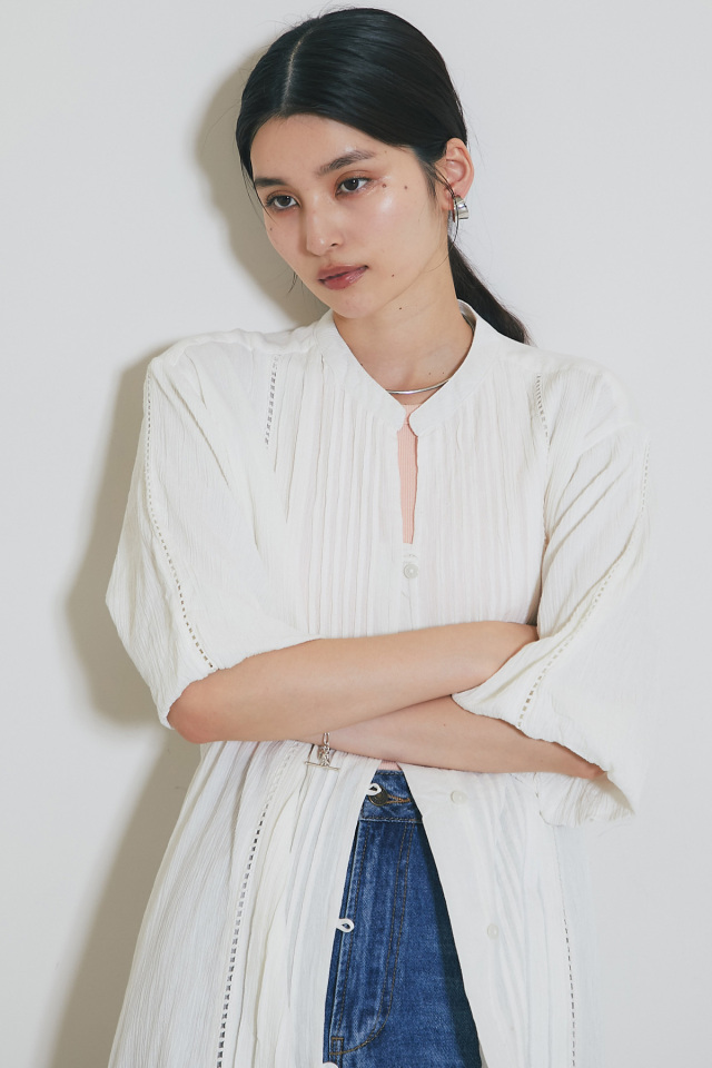 WEB限定】ボリューム袖ピンタックシャツワンピース