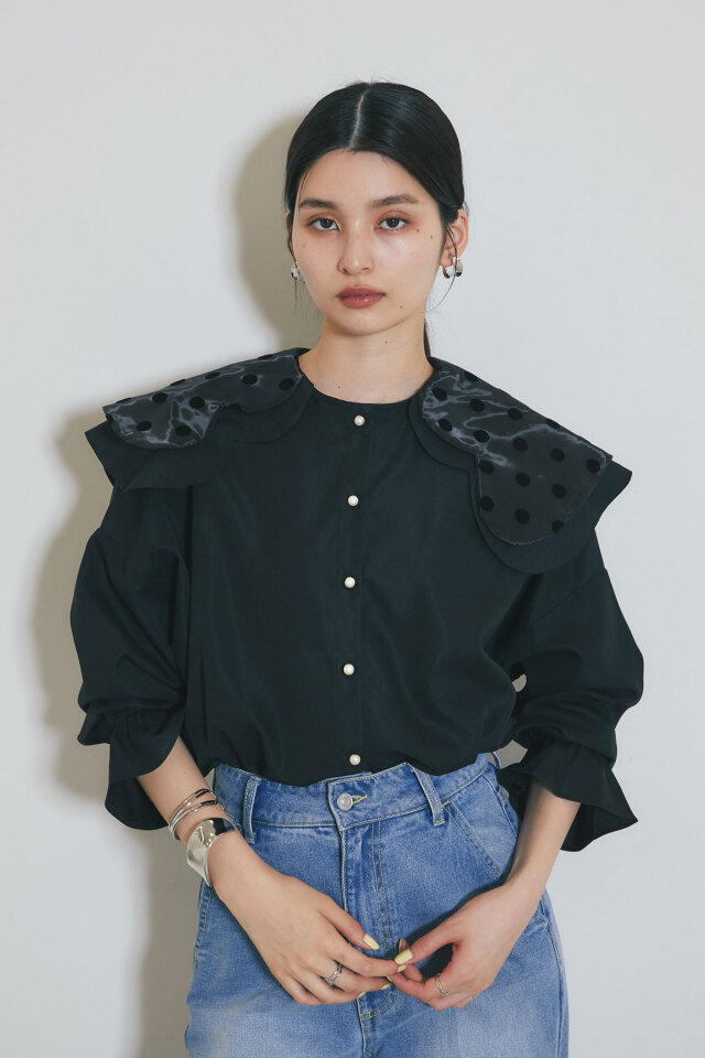 WEB限定】ドット襟スカラップブラウス