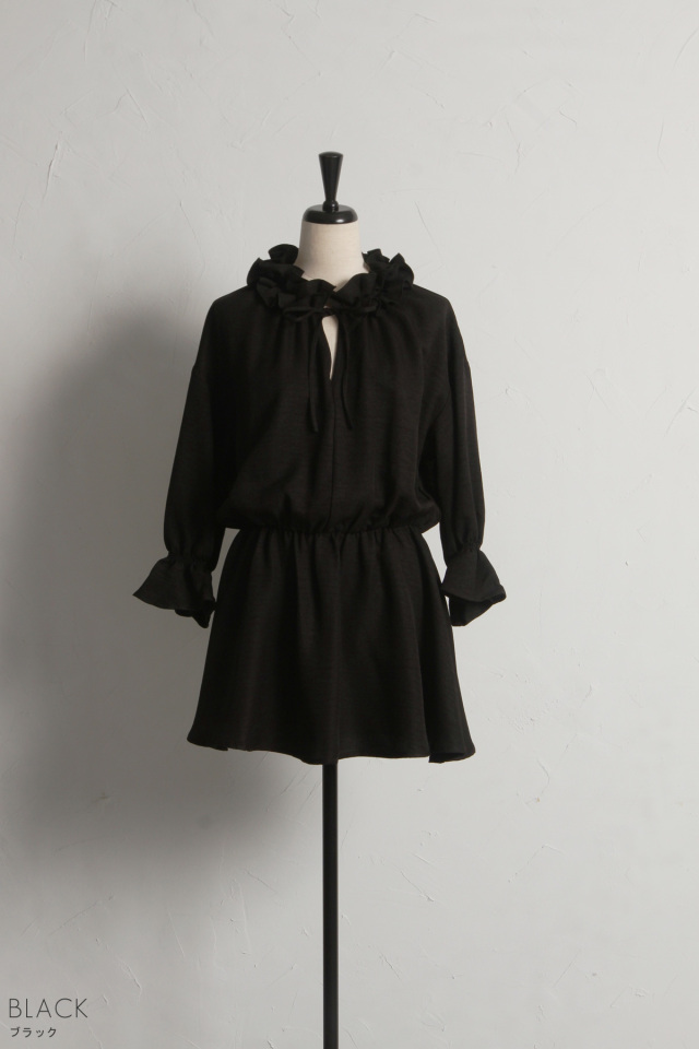 リテン　フリルチュニックブラウス　ブラック フリルネックチュニックブラウス※一部店舗のみ入荷