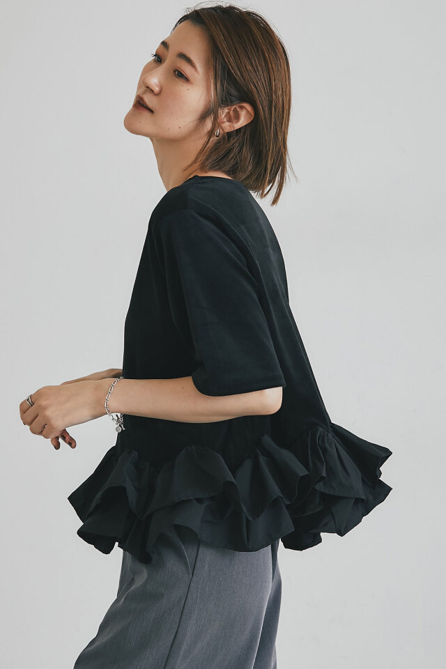 WEB限定】裾フリルベロアカットプルオーバー