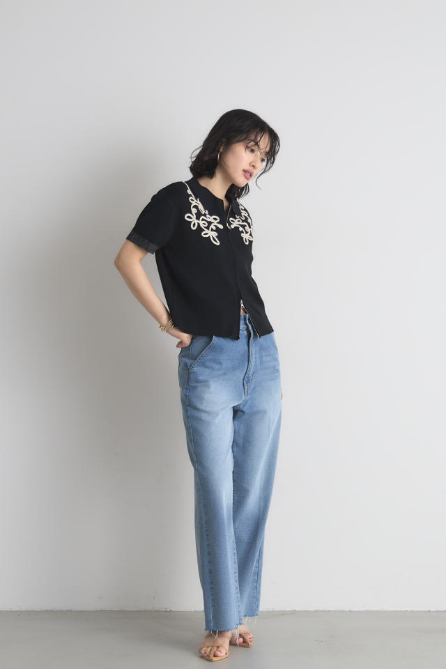 コード刺繍Wジップニットカーディガン※一部店舗のみ入荷