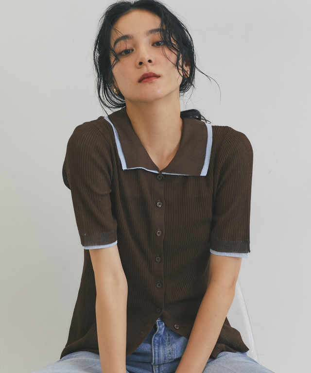 【AW SALE】襟付き配色カーディガン＊SALE品につき返品/交換/注文確定後の変更キャンセル不可＊