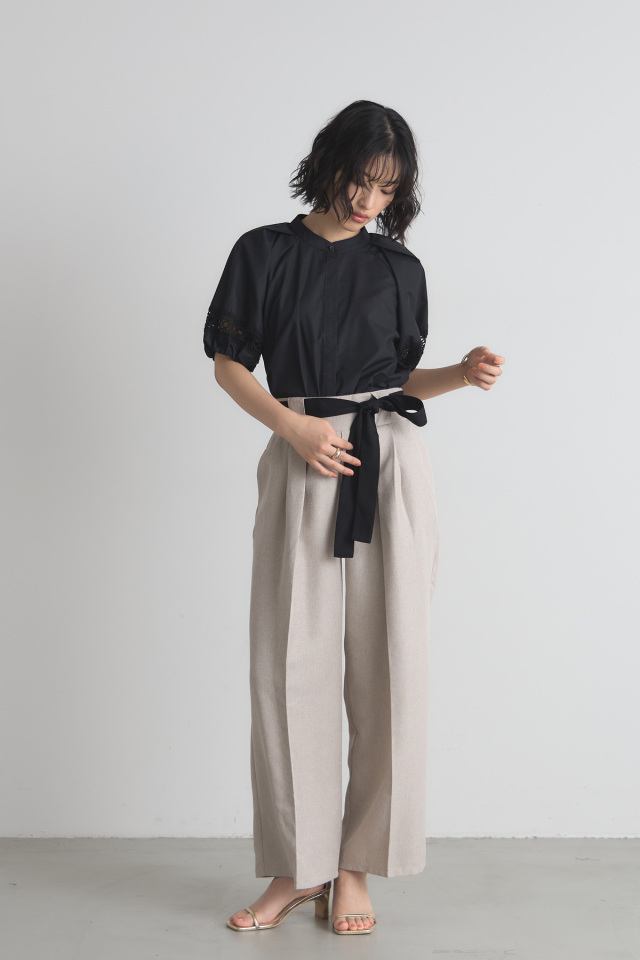 配色リボンベルト付きワイドパンツ※一部店舗のみ入荷