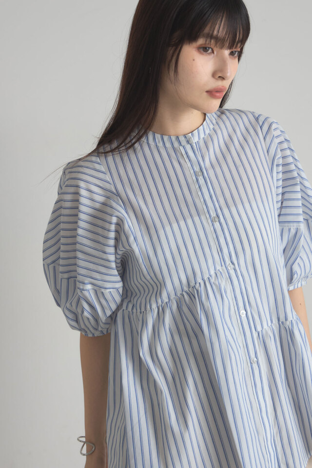 さとめさん　エンフォルド　シワ加工　ストライプブラウス　Tシャツ　セット セール】シワになりにくい／ストライプシャツ 345107（シャツ
