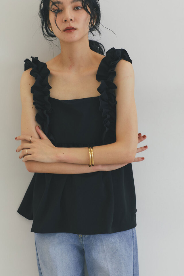 ブラック フリルキャミソール セール】【ヒラヒラフリルがカワイイ】Uneven dyeing frills