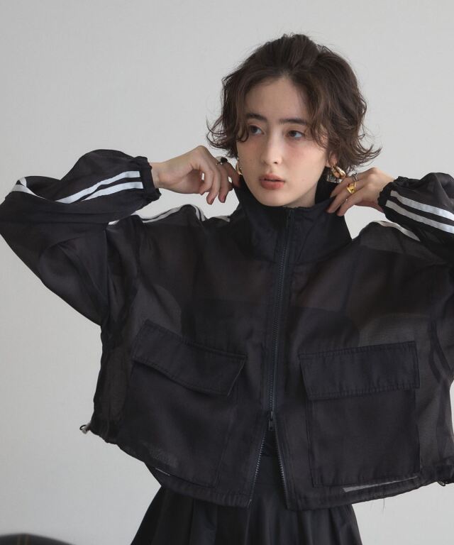 ★美品　エポカ　オーガンジー　シアー　ブルゾン　ブラック　ジャケット カラミメッシュ シアーライトブルゾン(ブルゾン)｜EPOCA(エポカ