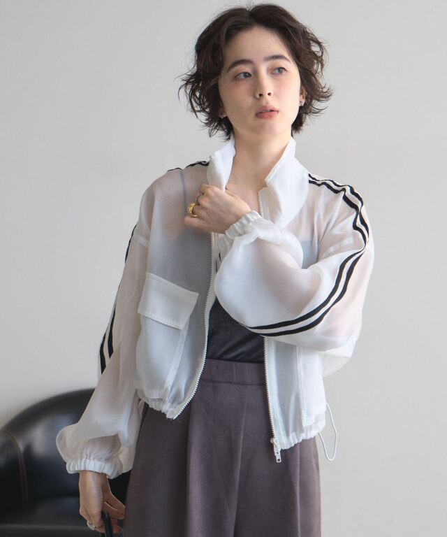 【24AW/未使用近】ラインヴァンド プリーツトップス オーガンジー 白 F オフィシャルサイト限定】オーガンジーラインブルゾン