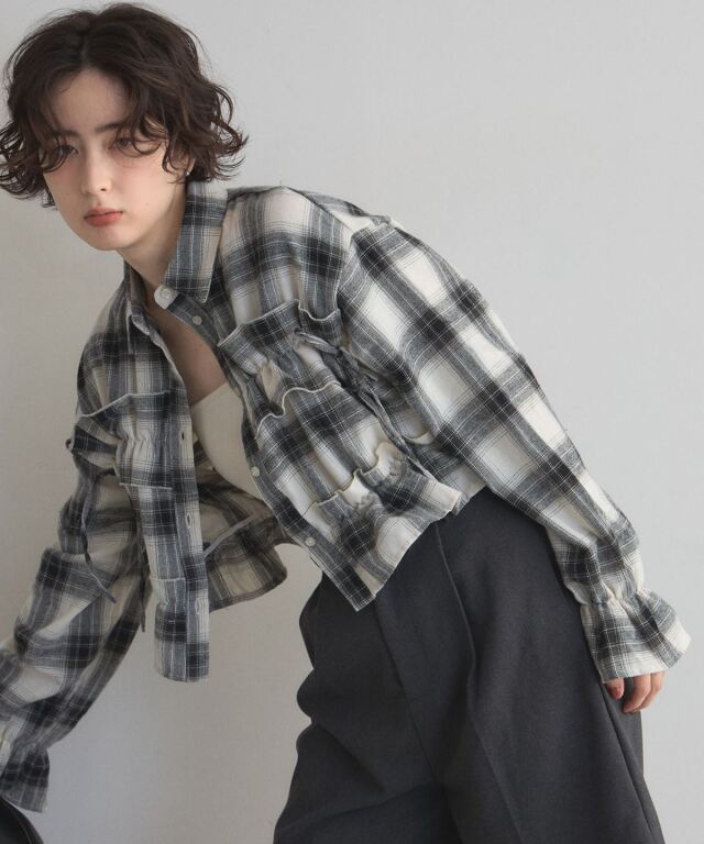 【WEB限定】起毛チェックフリルシャツ