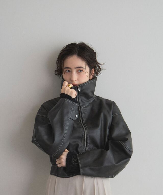 WEB限定】配色ステッチWジップショートブルゾン