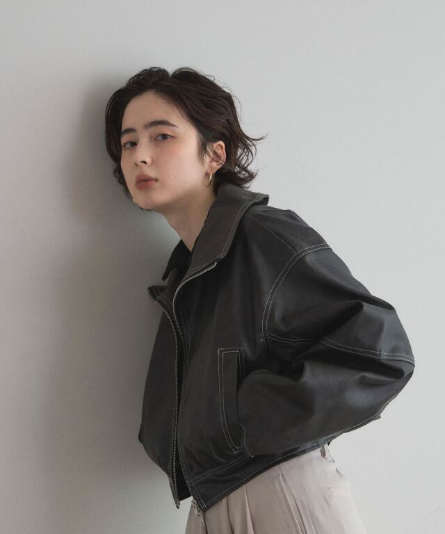WEB限定】配色ステッチWジップショートブルゾン