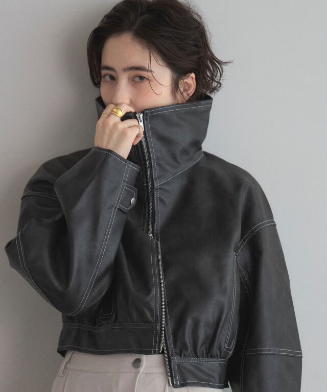 WEB限定】配色ステッチWジップショートブルゾン