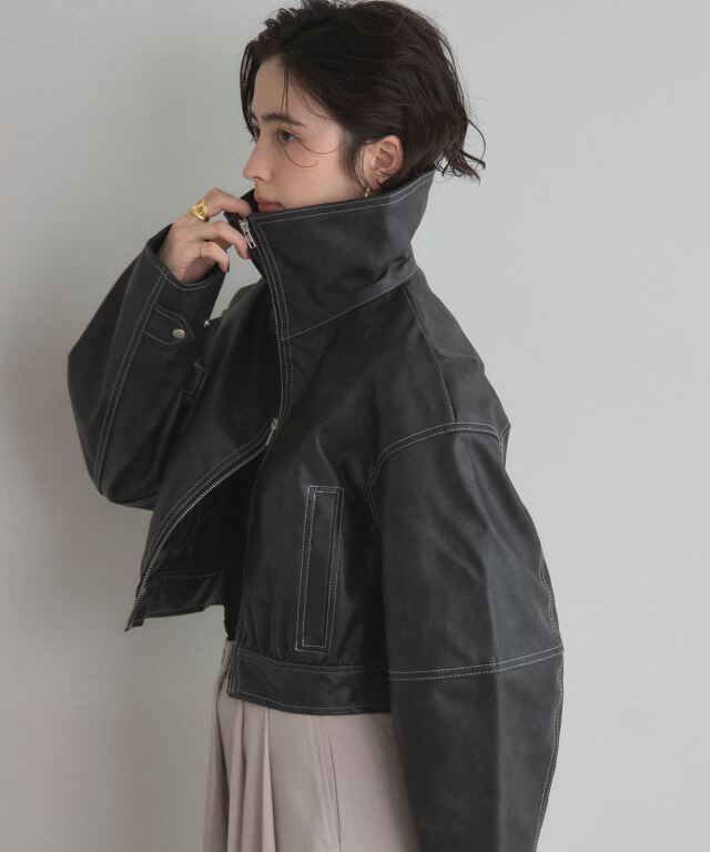 WEB限定】配色ステッチWジップショートブルゾン
