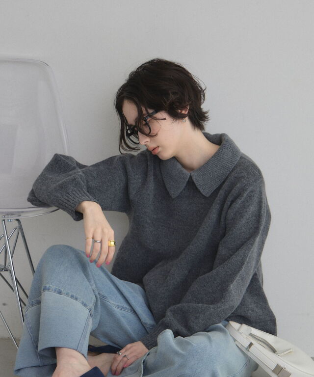 WEB限定】襟付きペプラムニットトップス