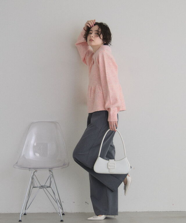 WEB限定】襟付きペプラムニットトップス