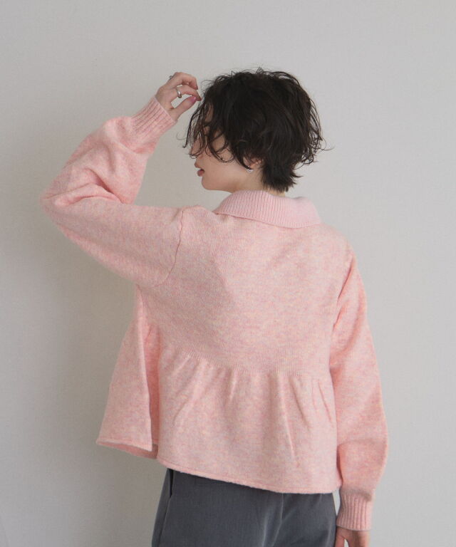 WEB限定】襟付きペプラムニットトップス