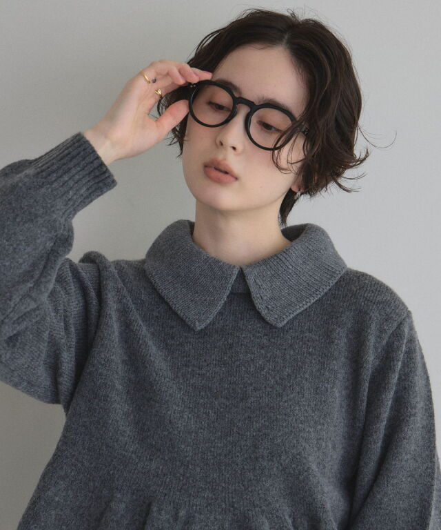WEB限定】襟付きペプラムニットトップス