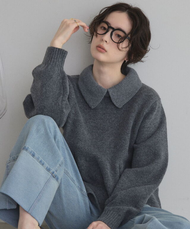 WEB限定】襟付きペプラムニットトップス