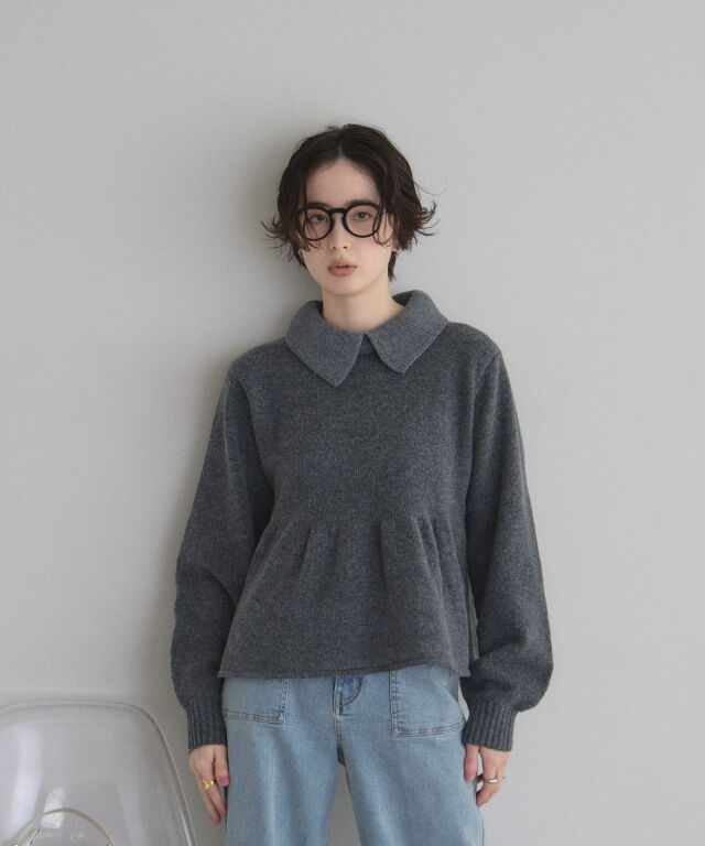 WEB限定】襟付きペプラムニットトップス