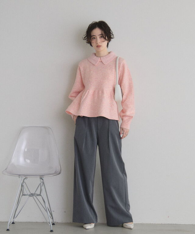 新品タグ付き。シェリエペプラムニット WEB限定】襟付きペプラムニットトップス