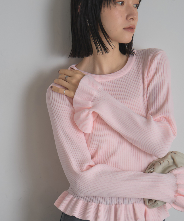 【AW SALE】スポンジフリルニットトップス＊SALE品につき返品/交換/注文確定後の変更キャンセル不可＊