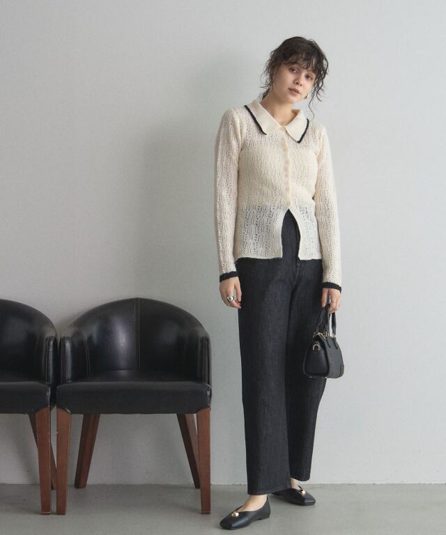 WEB限定】襟付き配色シアーニットカーデ
