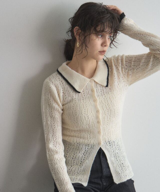10月12日WEB限定再販！襟付き配色シアーニットカーデ