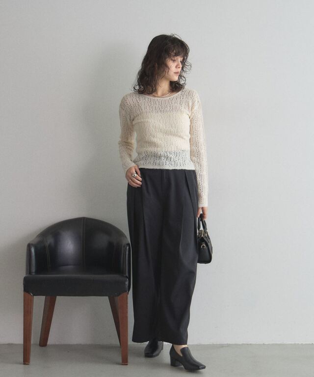 Aimeinエメイン　シアーニットスリーブバックオープントップス シアーニットスリーブバックオープントップス｜PETAL ONLINE