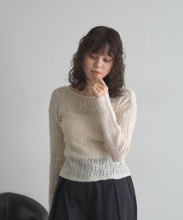 Aimeinエメイン　シアーニットスリーブバックオープントップス シアーニットスリーブバックオープントップス｜PETAL ONLINE