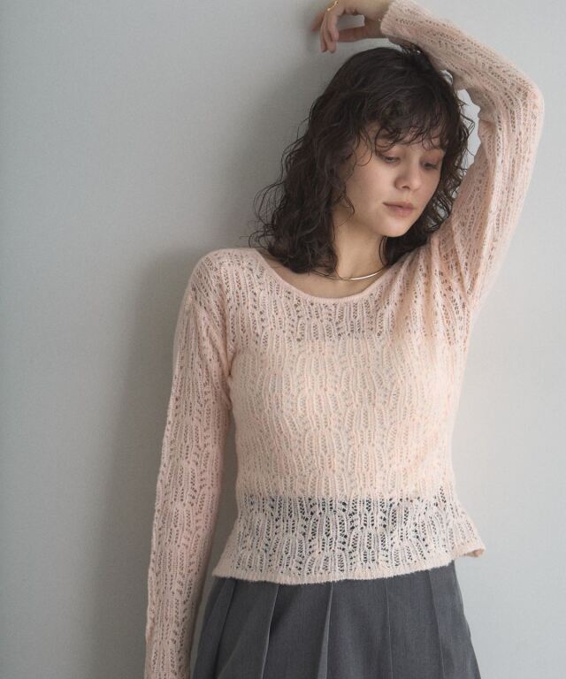 Aimeinエメイン　シアーニットスリーブバックオープントップス シアーニットスリーブバックオープントップス｜PETAL ONLINE