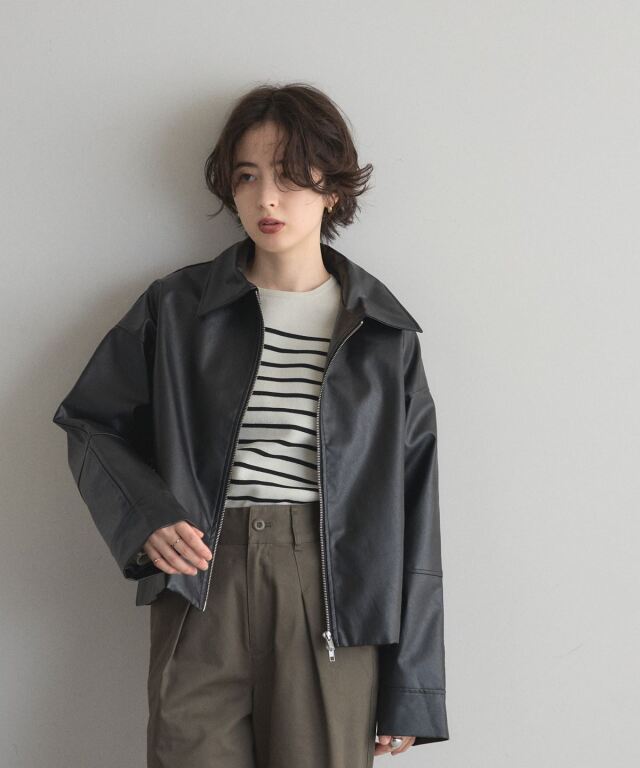 WEB限定】フェイクレザー襟付きブルゾン
