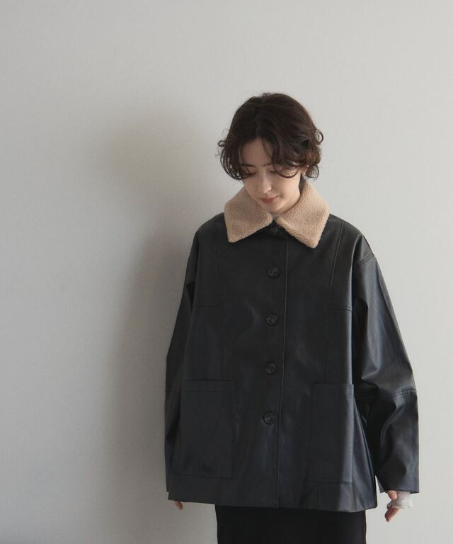 ëpa エパ　ボア襟　エコレザー　ジャケット ëpa エパ ボア襟 エコレザー ジャケット リバイバル】ノーカラーF