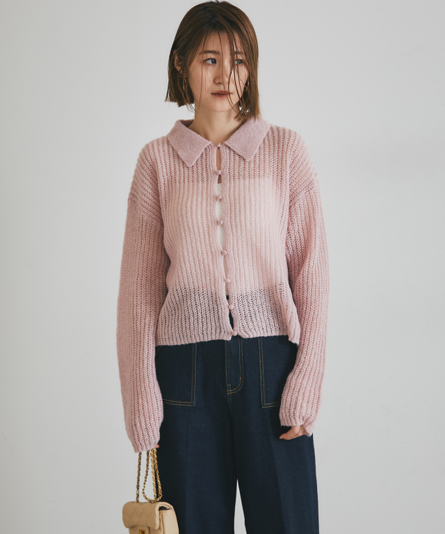 WEB限定】起毛シアーポロニットカーデ
