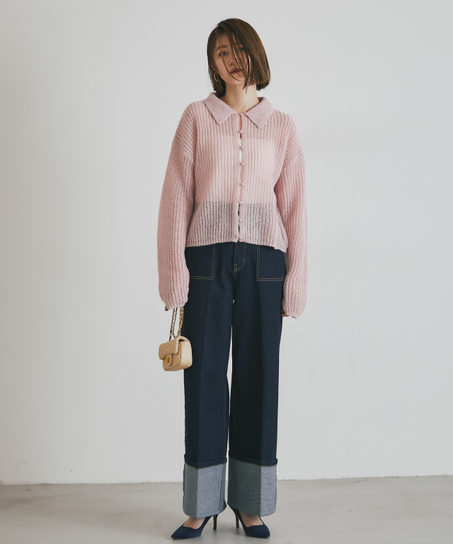 WEB限定】起毛シアーポロニットカーデ