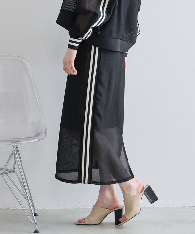 WEB限定】メッシュラインリブスカート