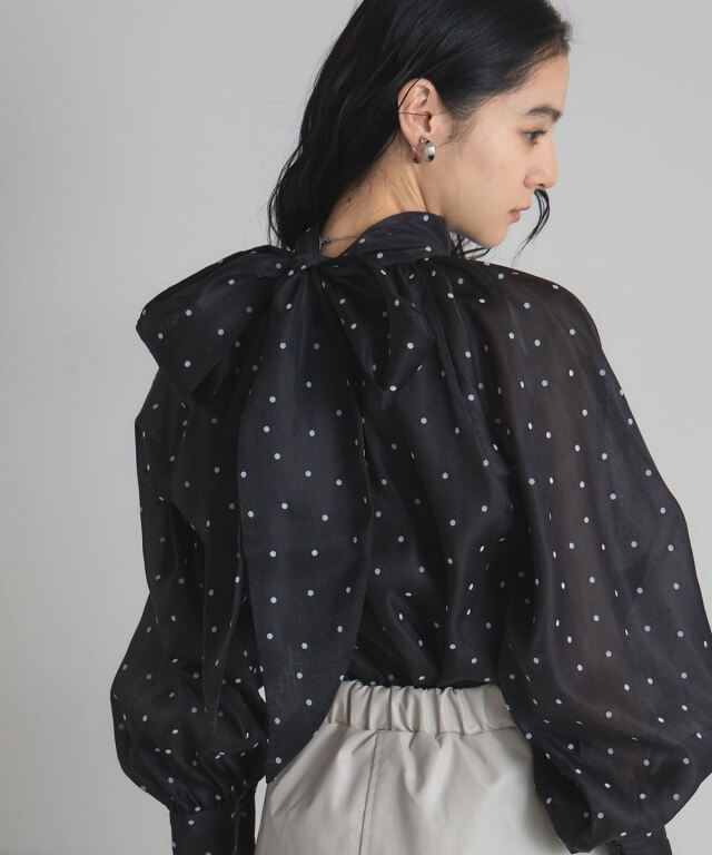 10月12日WEB限定再販！2WAYボリュームスリーブリボンブラウス フロッキードット