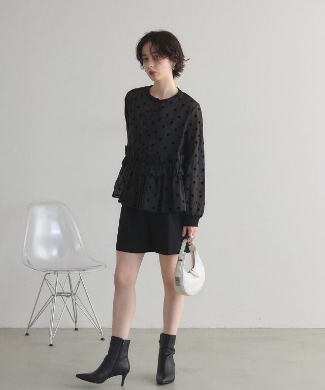 yori ドットフロッキーブラウス 23区（ニジュウサンク） ブラウス シャツ 「洗える」ドットフロッキー