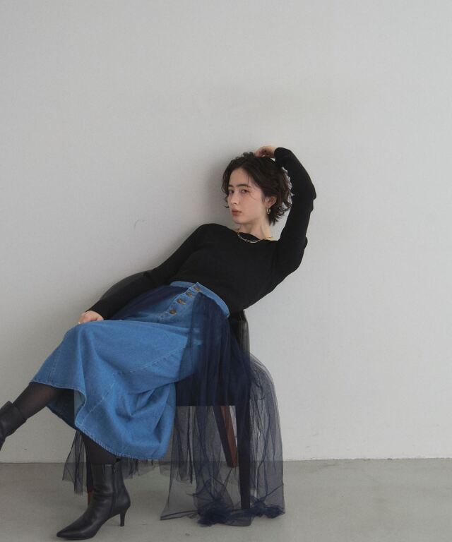 芸能人着用モデルUnravel Projectのデニム×チュールスカート 芸能人着用モデルUnravel Projectのデニム×チュールスカート