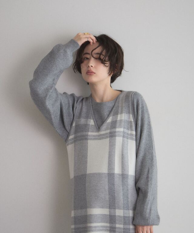 オフィシャルサイト限定】ニットトップス×チェックニットスカートセット