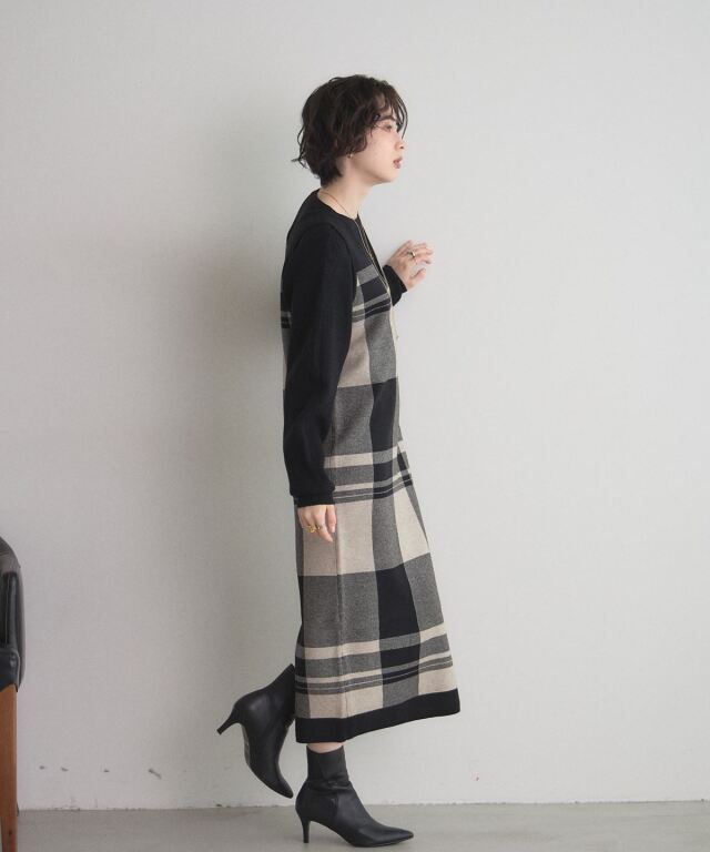オフィシャルサイト限定】ニットトップス×チェックニットスカートセット