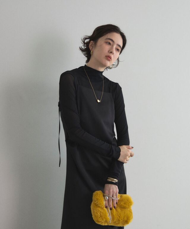 マットサテンサイドピンタックキャミワンピース