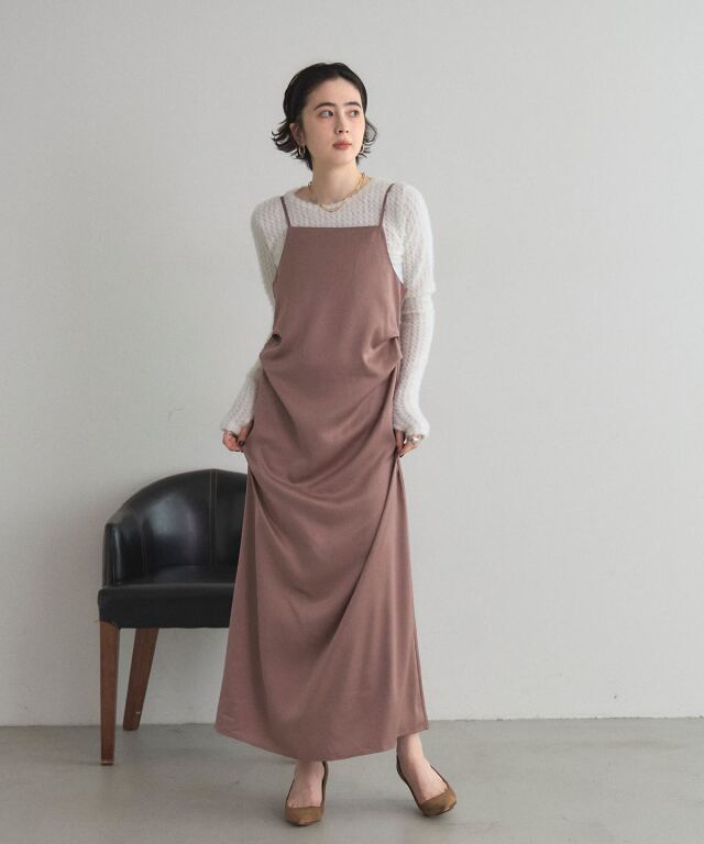 マットサテンサイドピンタックキャミワンピース