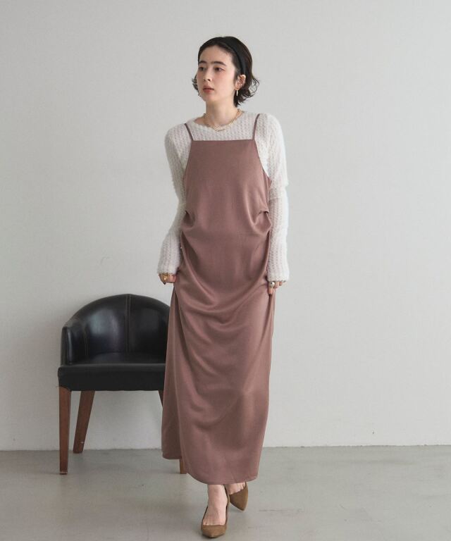 マットサテンサイドピンタックキャミワンピース