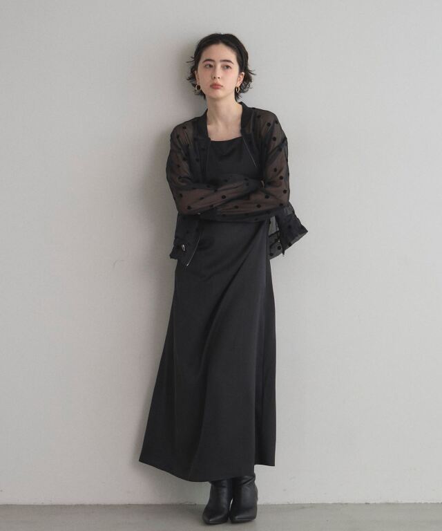 マットサテンサイドピンタックキャミワンピース