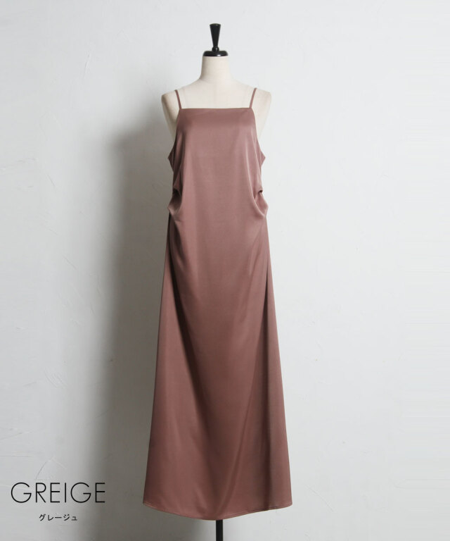 マットサテンサイドピンタックキャミワンピース