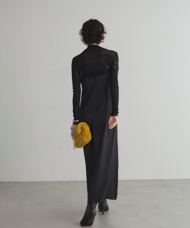 マットサテンサイドピンタックキャミワンピース